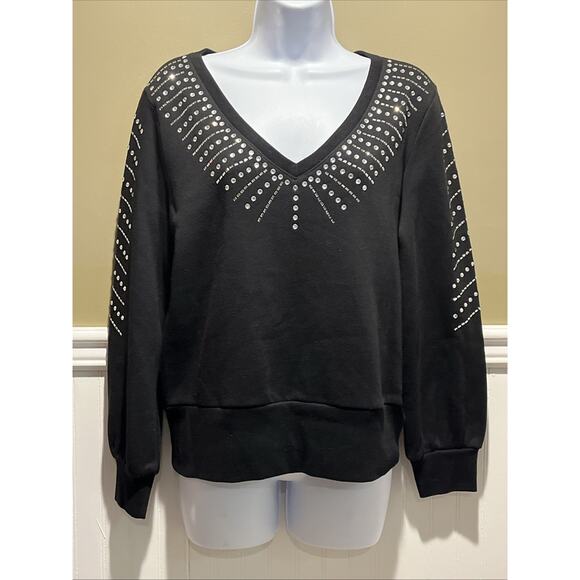 $70 Inc International Concepts Rhinestone-Embellished Sweatshirt Black M NWT - Picture 1 of 7